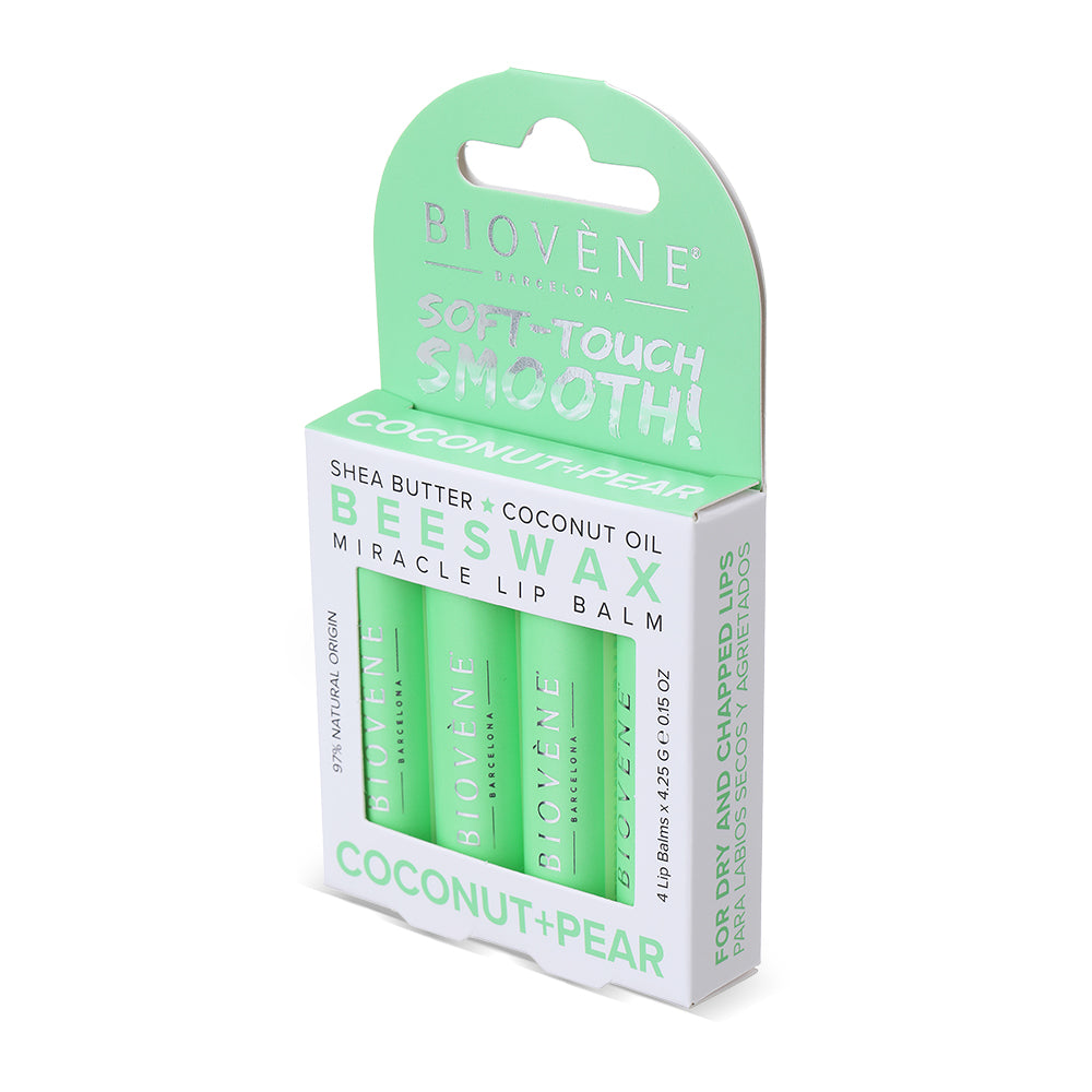 BEESWAX COCONUT+PEAR Extra-Moisturizing Miracle Lip Balm for Dryness, Cracking & Chapping, 4 pack