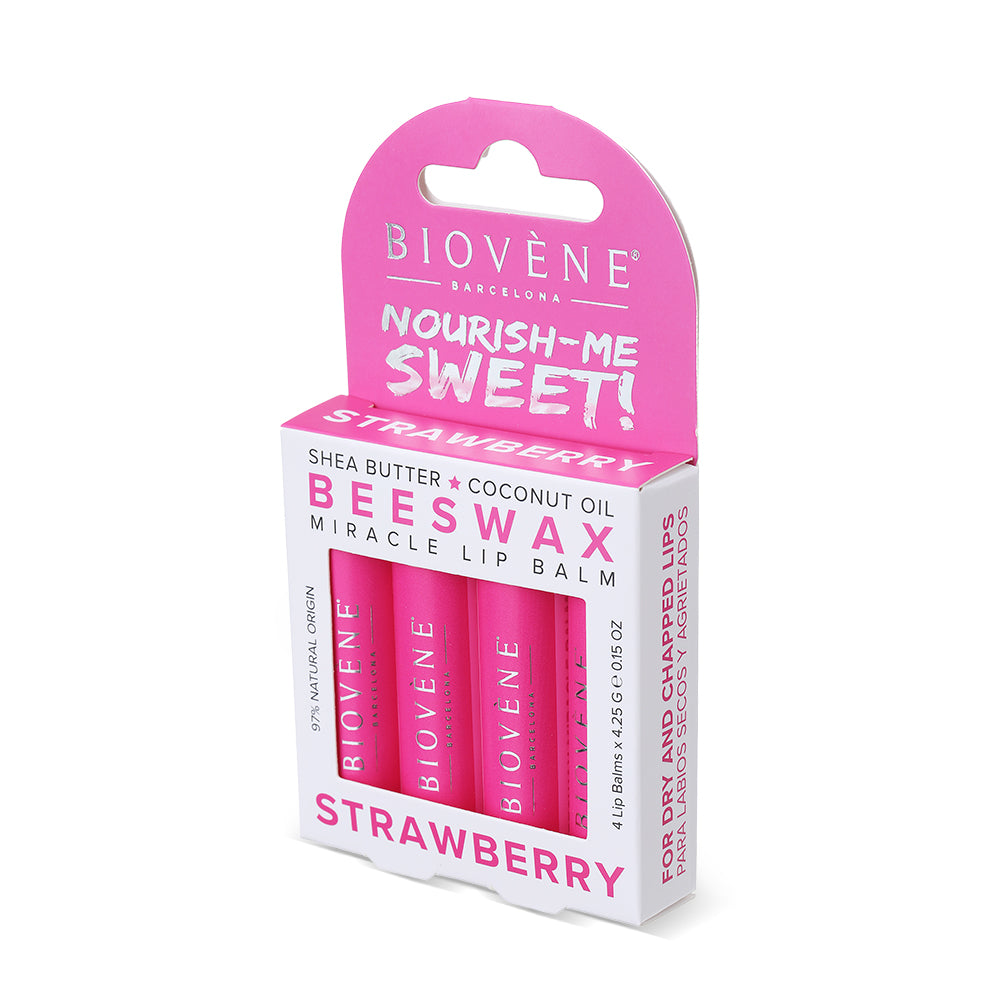 BEESWAX STRAWBERRY Extra-Moisturizing Miracle Lip Balm for Dryness, Cracking & Chapping, 4 pack