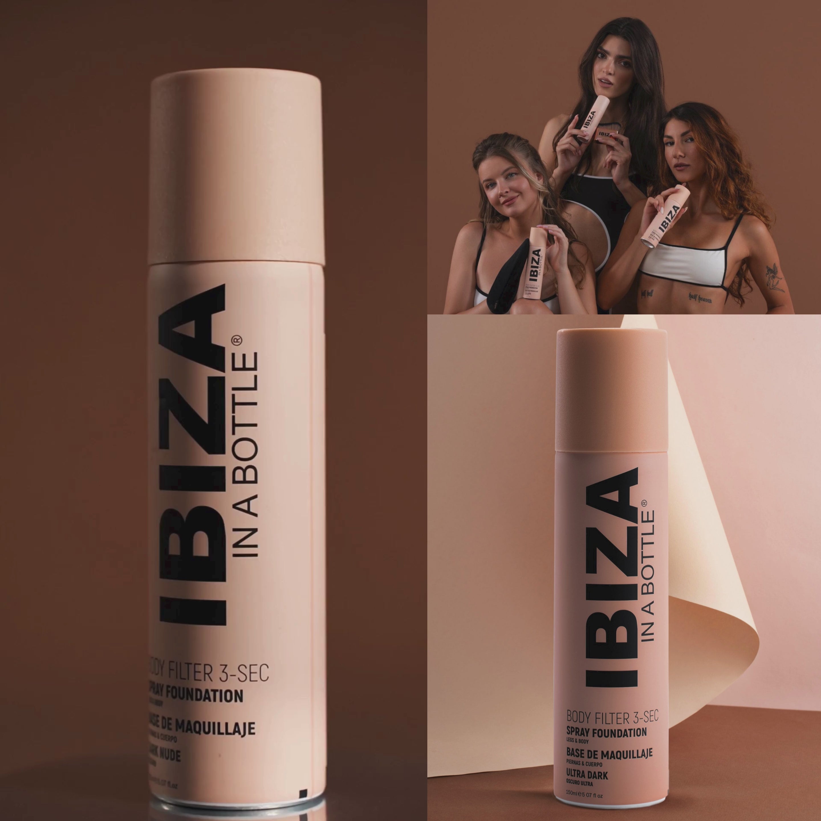 IBIZA 3-SEC BODY FILTER Ultra Dark Nude Anti-Aging Instant Spray-on Leg & Body Foundation Advanced Skincare