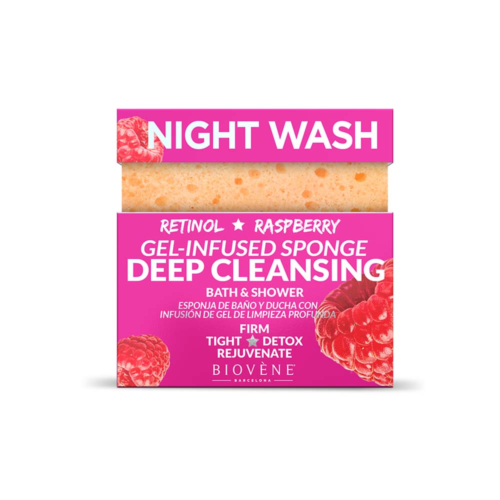NIGHT WASH Deep Cleansing Retinol & Raspberry Gel-Infused Sponge