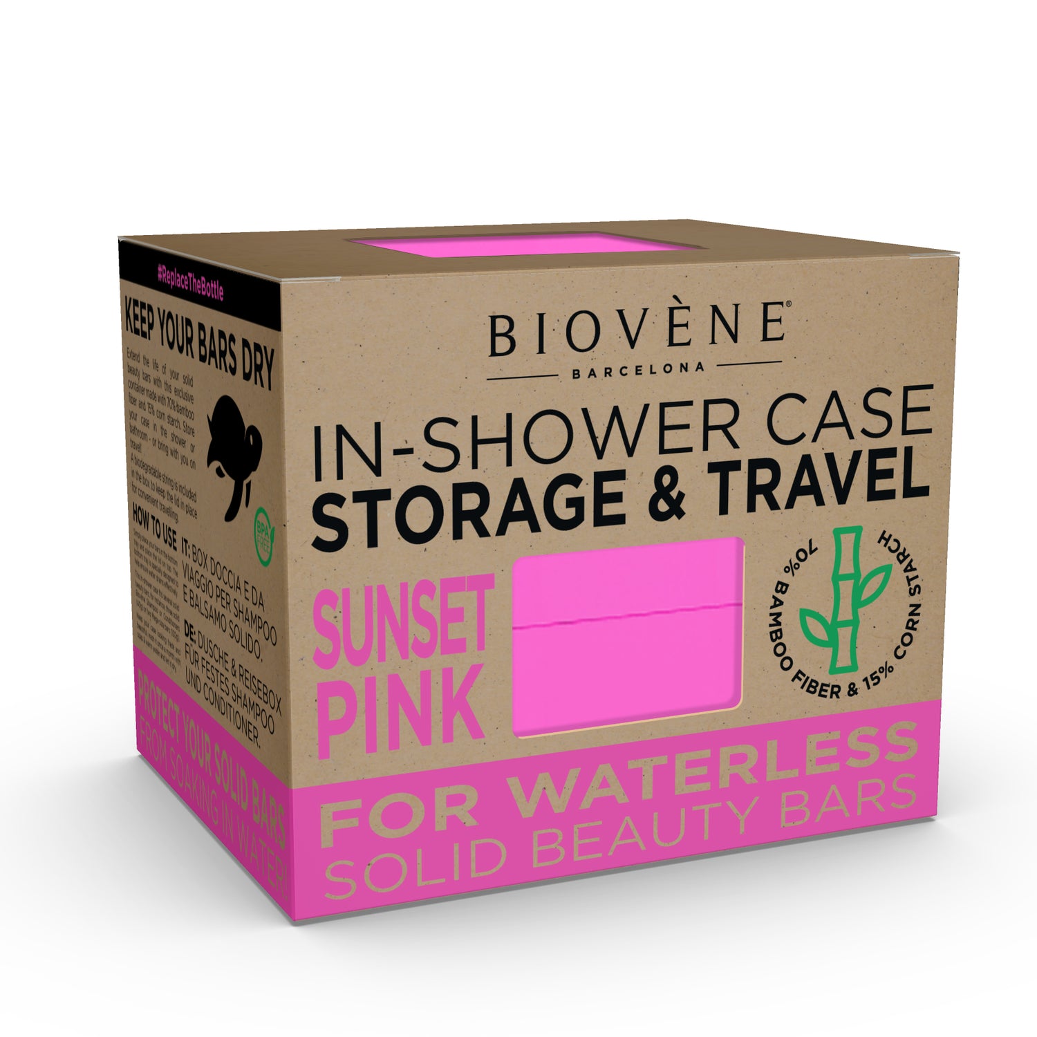 BAMBOO IN-SHOWER CASE Universal Case for Storage & Travel - Sunset Pink