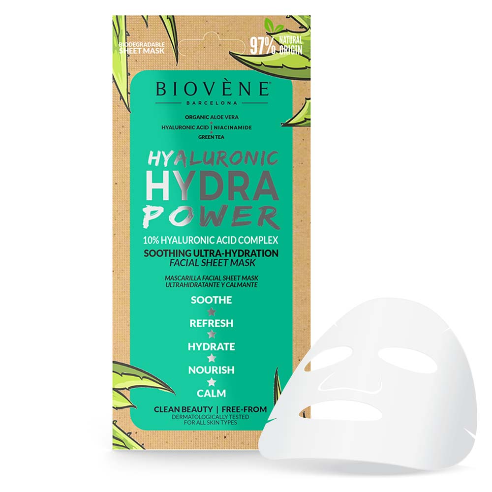 HYALURONIC HYDRA POWER Ultra-Hydration Organic Aloe Vera Biodegradable Sheet Mask