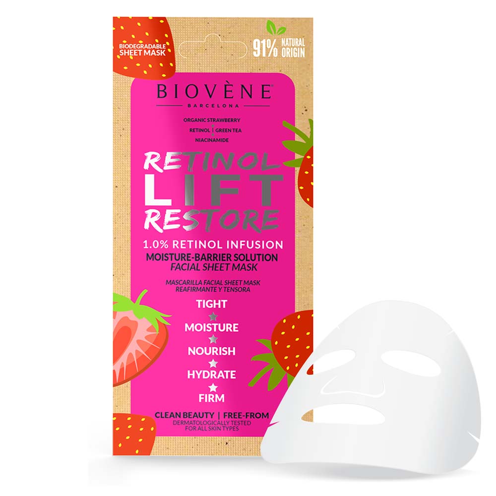 RETINOL LIFT RESTORE Moisture-Barrier Organic Strawberry Biodegradable Sheet Mask